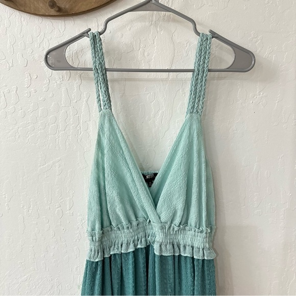 Slate & Willow Blue Tiered Swiss Dot Braided Tank V Neck Maxi Dress Size Medium - Picture 4 of 9